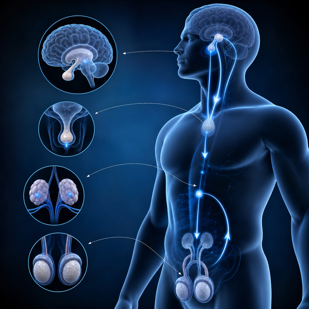 Ilustração médica — reposição hormonal masculina