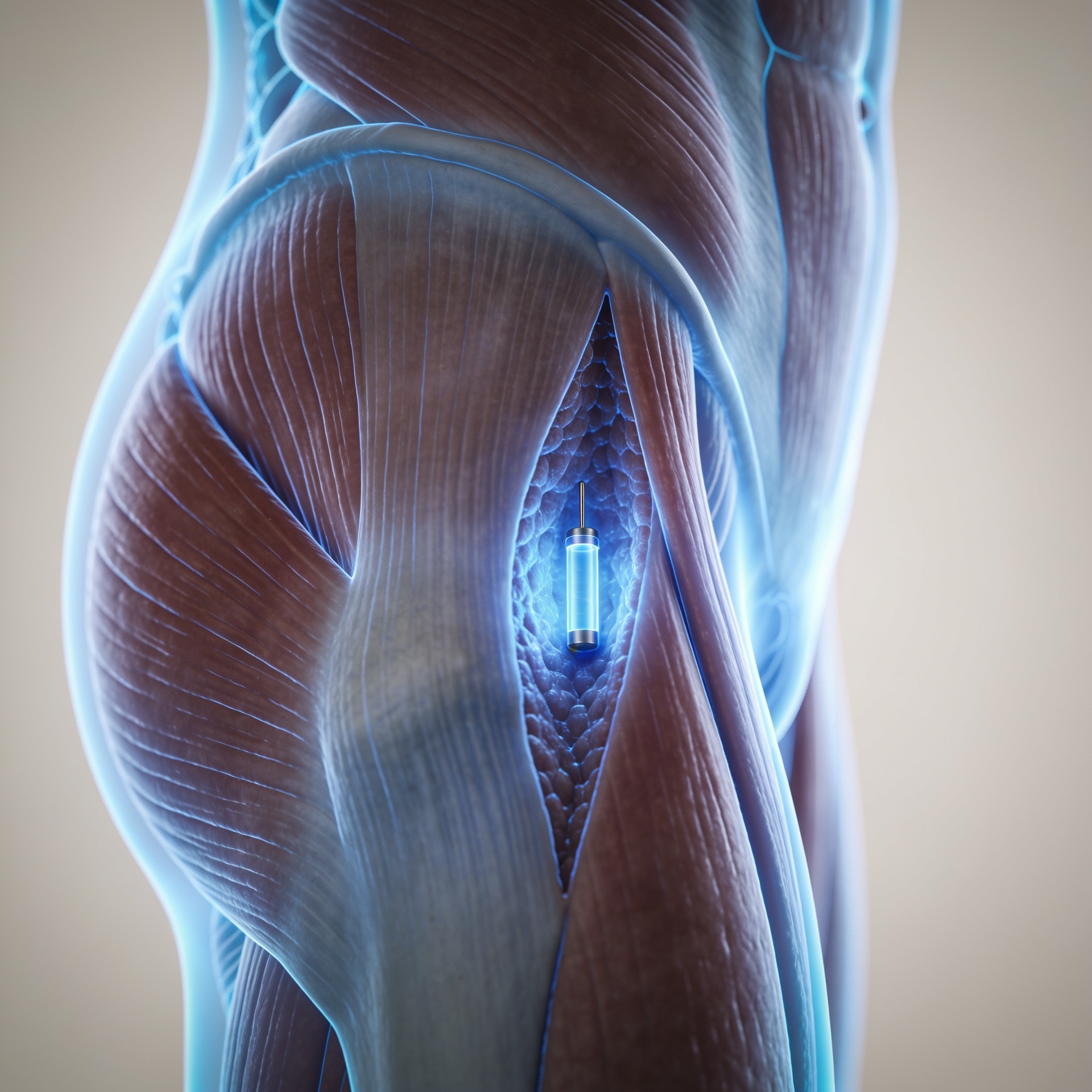 Ilustração médica — implante hormonal subcutâneo